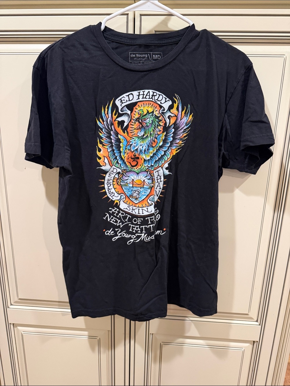 Ed Hardy Black Tee with Colorful Phoenix Graphic